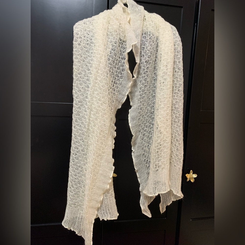 Elegant Cream Knit Scarf, wool, made in Italy, soft and luxe, neutrals